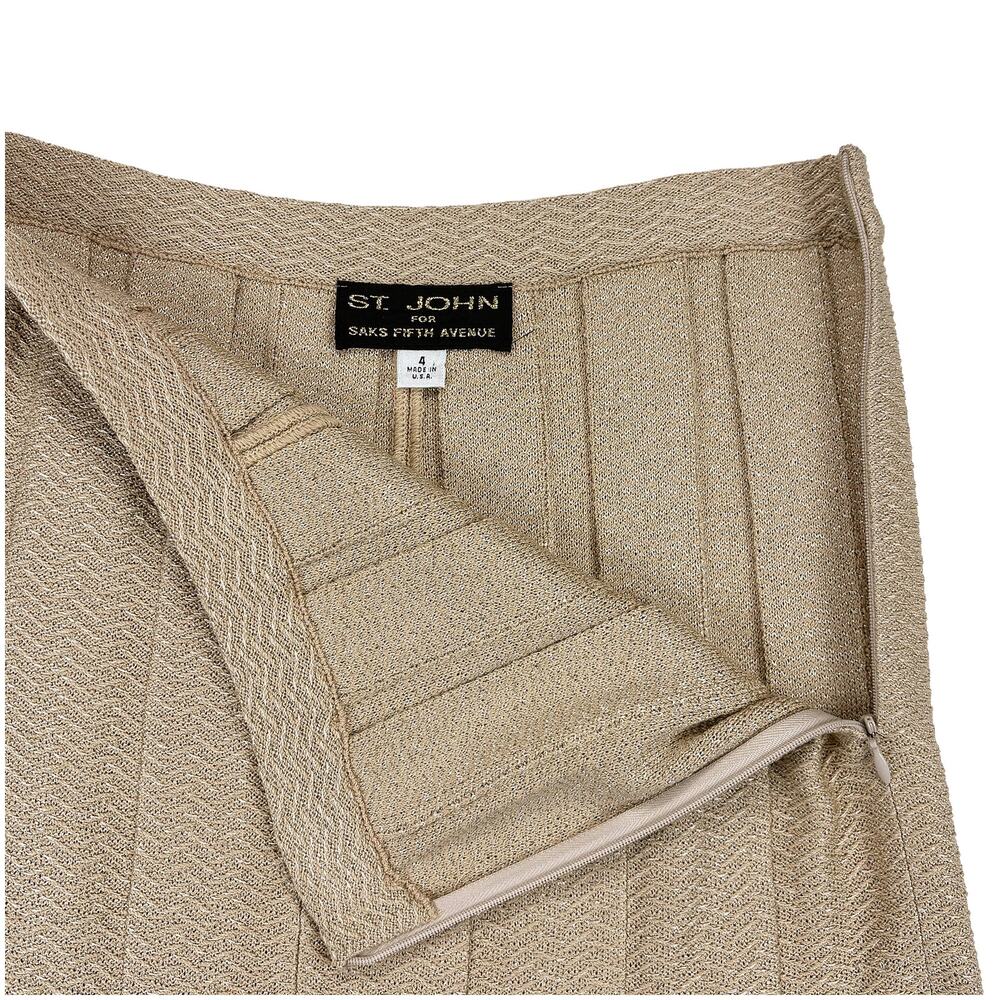 St. John for Saks Fifth Avenue Skirt VTG Size 4 Gold Metallic Knit Pleated USA - Picture 6 of 10